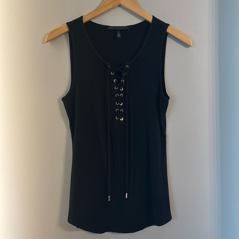 WHBM Black Sleeveless Lace-Up Top